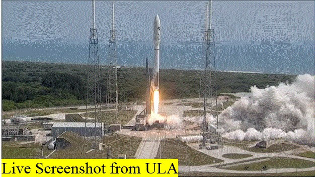 Lo shutte X-37B al decollo su un razzo vettore Atlas V 501 nella missione OTV-4 (Schermata del webcast ULA)
