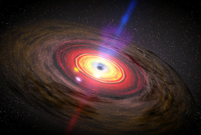 Immagine da un filmato che illustra un nucleo galattico attivo (Immagine NASA / Dana Berry / SkyWorks Digital)