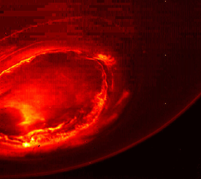 L'aurora australe di Giove vista agli infrarossi (Immagine NASA/JPL-Caltech/SwRI/ASI/INAF/JIRAM)