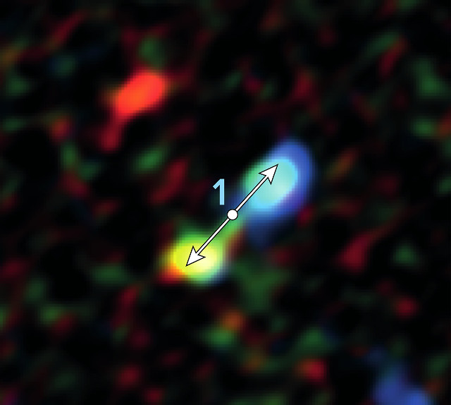 La forma a due lobi di una protostella (Immagine ALMA (ESO/NAOJ/NRAO), Yusef-Zadeh et al.; B. Saxton (NRAO/AUI/NSF))