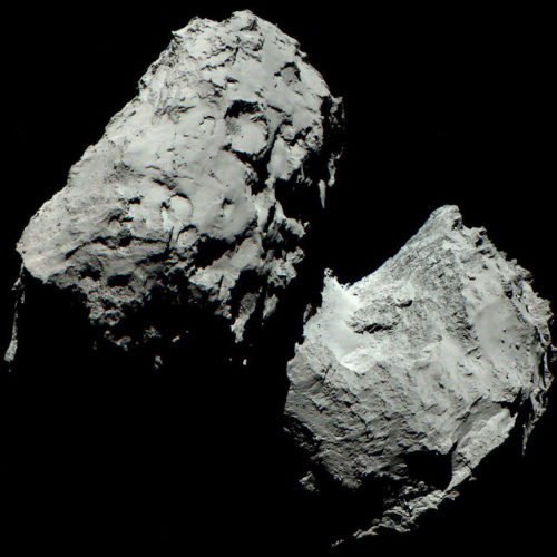 La cometa 67P/Churyumov-Gerasimenko il 6 agosto 2014 (Immagine ESA/Rosetta/MPS for OSIRIS Team MPS/UPD/LAM/IAA/SSO/INTA/UPM/DASP/IDA)