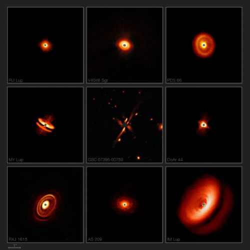 Sistemi stellari osservati con SPHERE (Immagine ESO/H. Avenhaus et al./E. Sissa et al./DARTT-S and SHINE collaborations)
