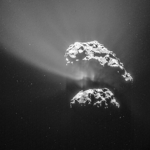 Foto della cometa 67P/Churyumov–Gerasimenko scattata dalla sonda spaziale Rosetta il 9 febbraio 2015 durante il suo avvicinamento (Immagine ESA/Rosetta/NAVCAM)