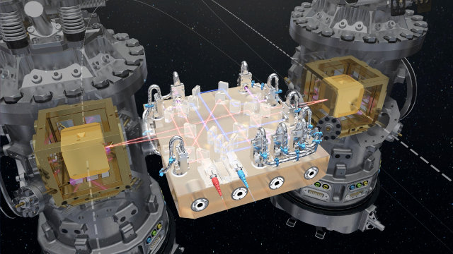 Illustrazione dell'apparecchiatura contenuta nella sonda LISA Pathfinder (Immagine ESA/ATG medialab)