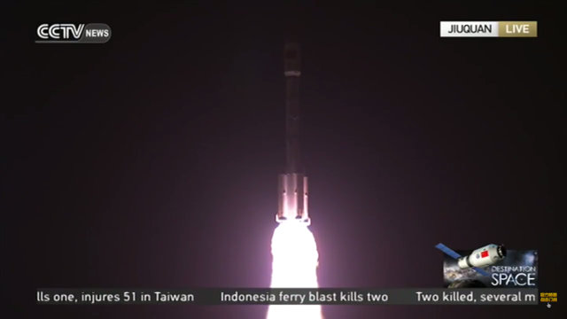 Tiangong-2 subito dopo il decollo su un razzo Long March 2F T2 (Immagine cortesia CCTV)