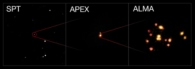 Il protoammasso SPT2349-56 (Immagine ESO/ALMA (ESO/NAOJ/NRAO)/Miller et al.)