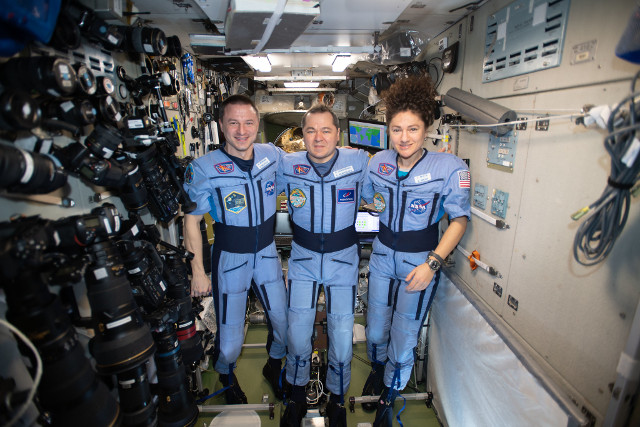 Andrew Morgan, Oleg Skripochka e Jessica Meir (Foto NASA)