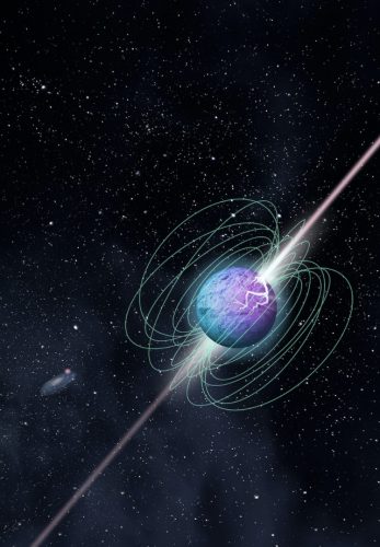 Concetto artistico di una magnetar con il suo campo magnetico (Immagine cortesia McGill University Graphic Design Team)