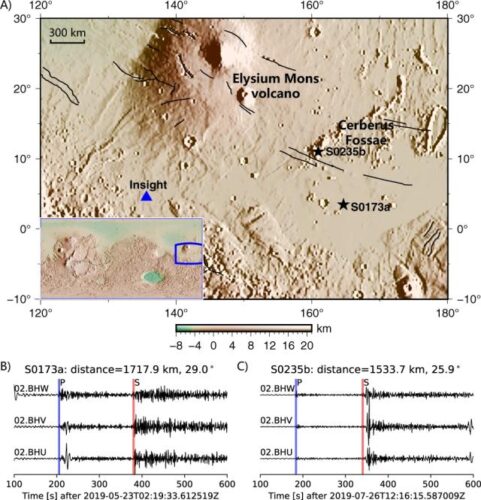 Mappa dell'area di Marte in cui sono stati rilevati terremoti dal lander InSight