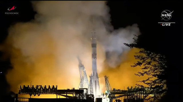 La navicella spaziale Soyuz MS-24 al decollo su un razzo Soyuz-2.1a (Immagine NASA TV)