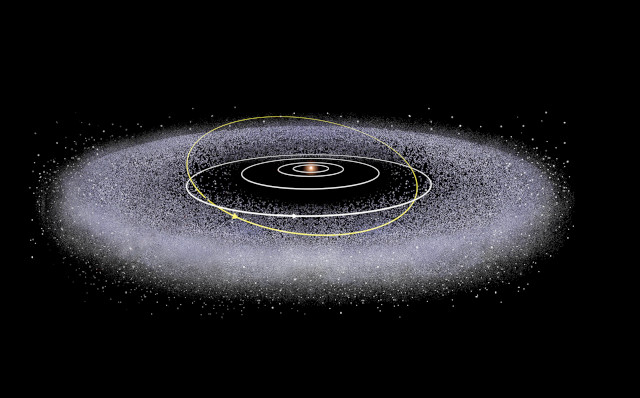 Rappresentazione non in scala della Fascia di Kuiper all'esterno dei pianeti (Immagine NASA/Johns Hopkins APL/SwRI)