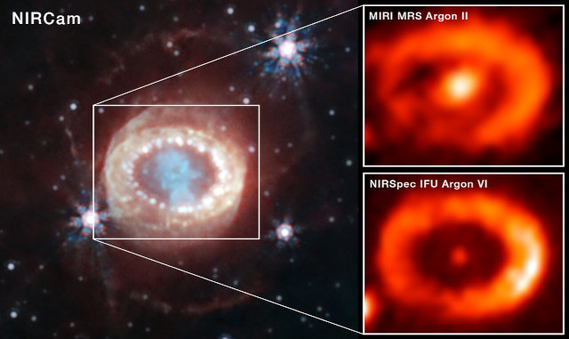 I resti della supernova SN 1987A visti dal telescopio spaziale James Webb