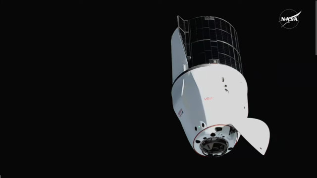 Il cargo spaziale Dragon 2 si avvicina alla Stazione Spaziale Internazionale nella missione CRS-32 (Immagine NASA+)