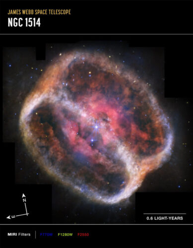 La nebulosa planetaria NGC 1514 vista dal telescopio spaziale James Webb