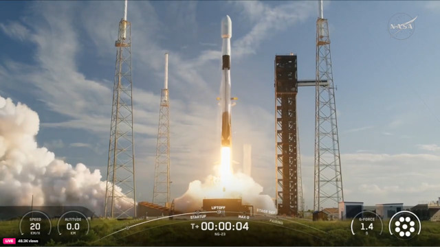 Il cargo spaziale Cygnus XL di Northrop Grumman decolla su un razzo vettore Falcon 9 di SpaceX (Immagine NASA+)