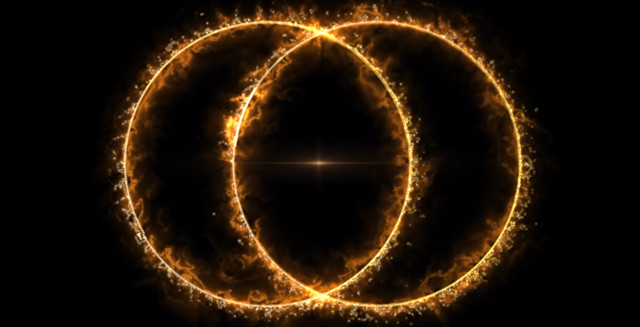 Una schermata dall'animazione che riproduce il cerchio radio anomalo RAD J131346.9+500320