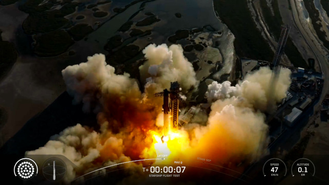 Super Heavy 15 e Starship 38 al decollo (Immagine cortesia SpaceX)